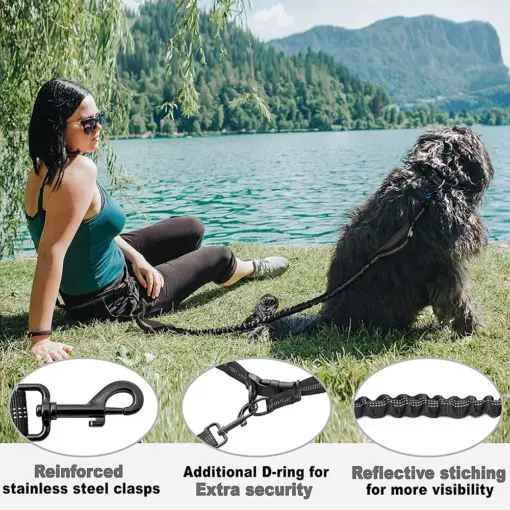 Hands Free Dog Leash for Medium and Large Dogs - Durable Dual Handle Waist Leash with Reflective Bungee for Running; Walking; Training; Hiking - Image 7